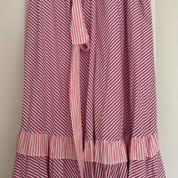 Anthropologie Maeve Pink White Striped Penny Ruffle Midi Skirt (size Large) - Picture 4 of 6
